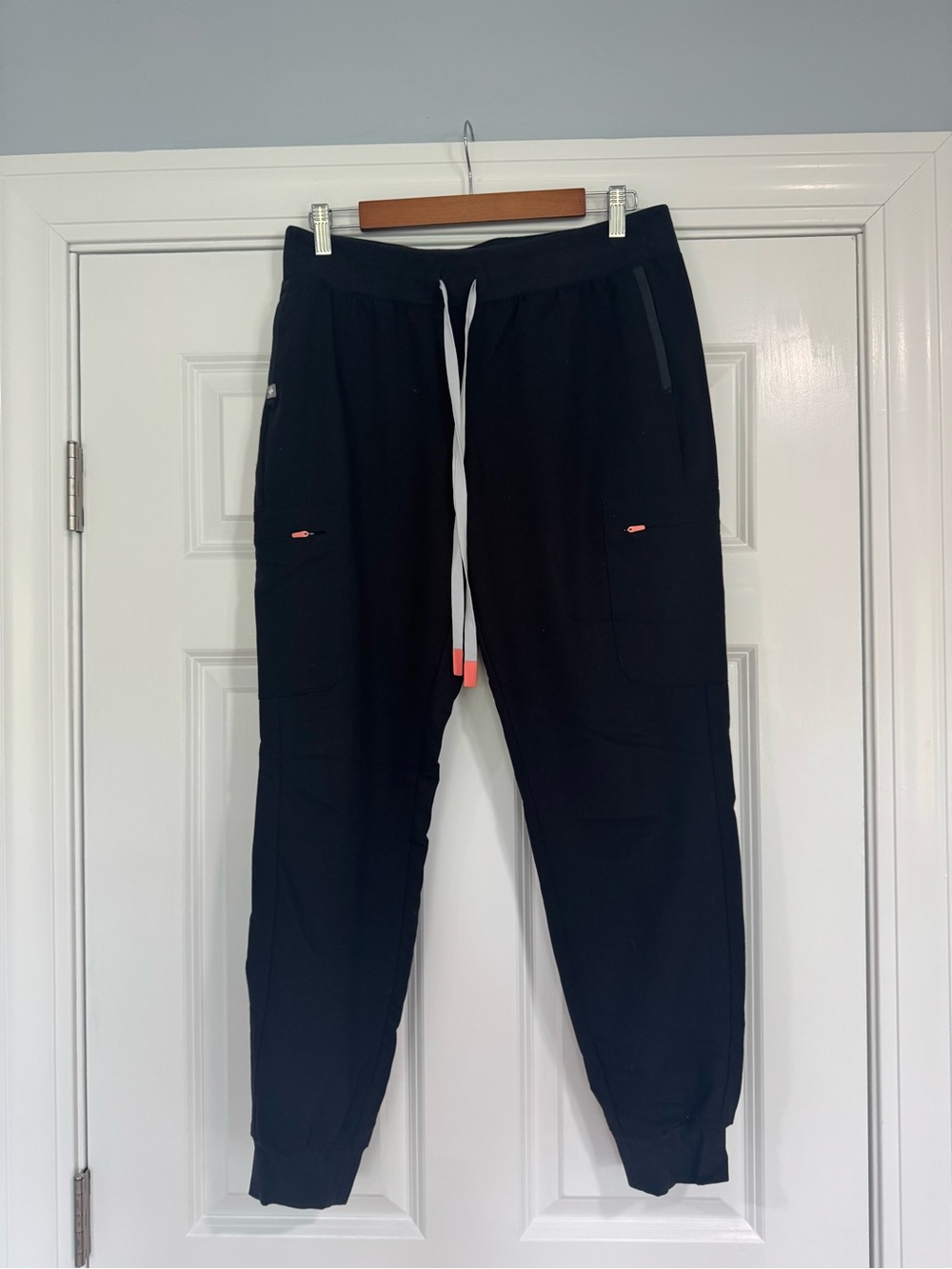 Figs Black Jogger Sweatpants with Grey Drawstrings and Pink Accents